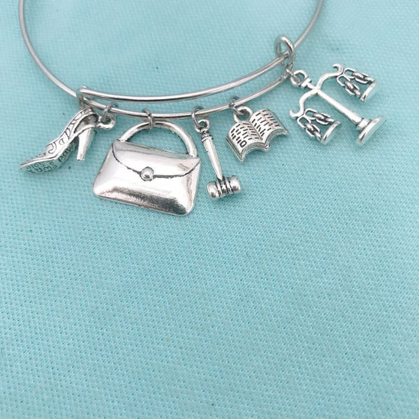 Attorney or Lawyer theme Charms Expendable Bangle.
