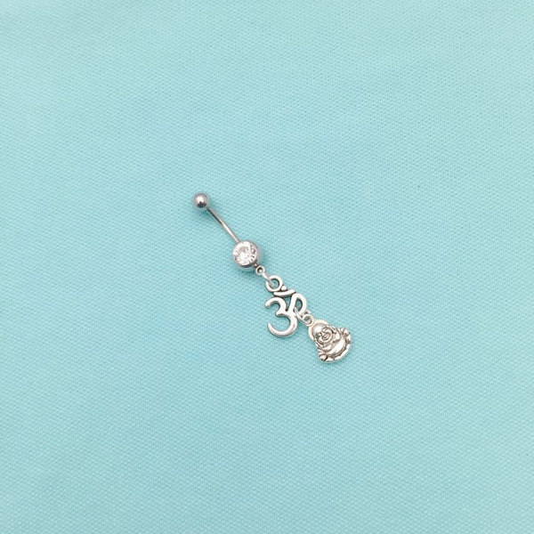 Sterilized OM and Buddha Charms Surgical Steel Belly Ring