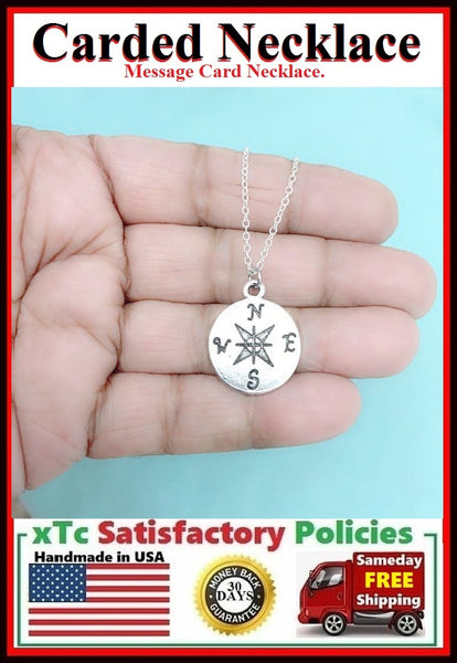 BFF Gift;  Silver COMPASS Charm Necklace.