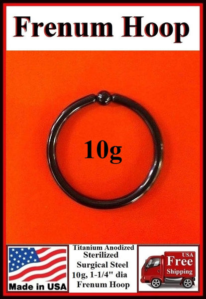 Black Sterilized Surgical Steel 10g, 1-1/4" FRENUM HOOP.