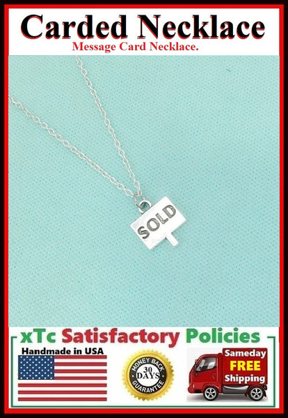 Realtor Gift; Handcrafted Silver Sold Sign Charm Necklace.