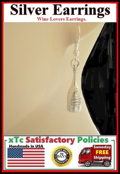 Beautiful Bottle and Opener Silver Charms Dangle Earrings.