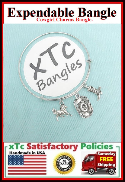 Beautiful COWGIRL Charms Expendable Bangle Bracelet.
