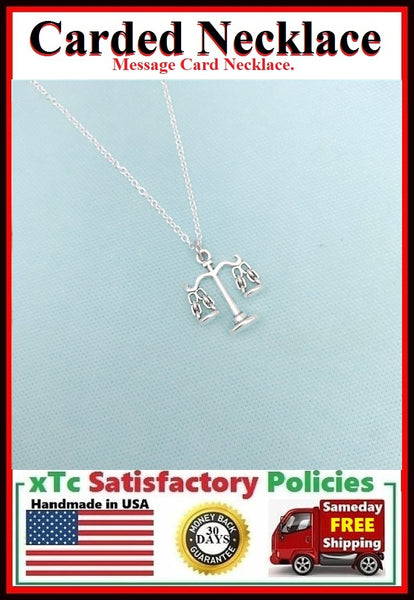 Attorney Gift; Handmade Silver Scale of Justice Charm Necklace.