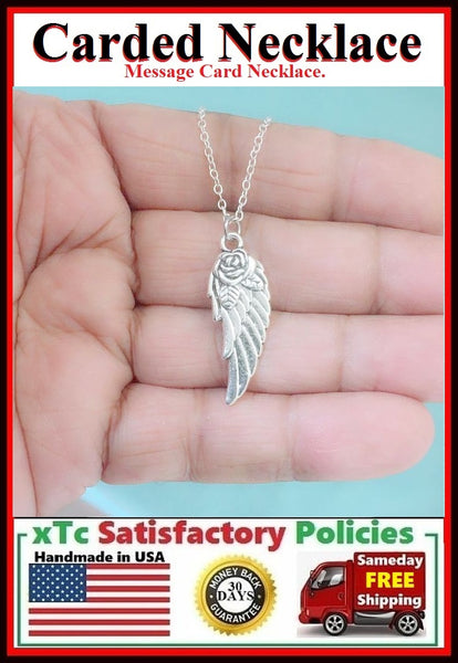 Handcrafted Beautiful Silver ROSE ANGEL WING Charm Necklace.