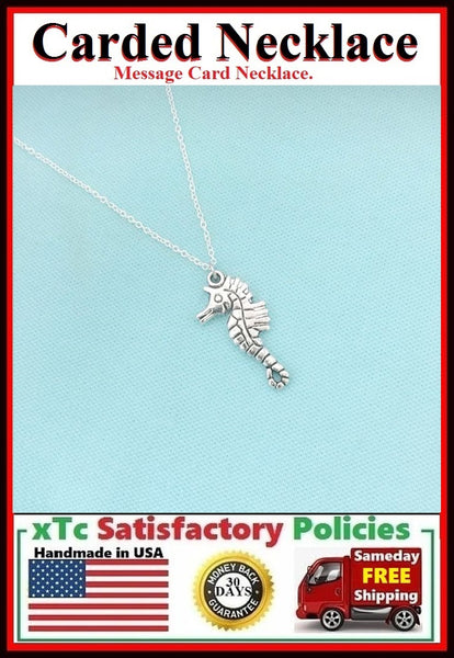 True Lover Gift; Handcrafted Silver Sea Horse Charm Necklace.