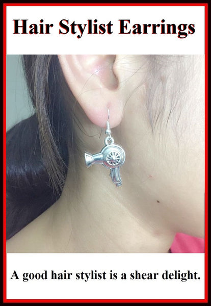 Hair Stylist Handcraft Hair Dryer Charm Dangle Earrings.