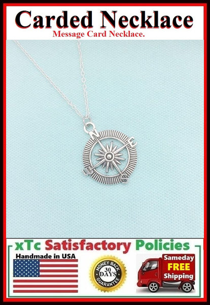 Graduation Gift; Handmade Compass Silver Charm Necklace.