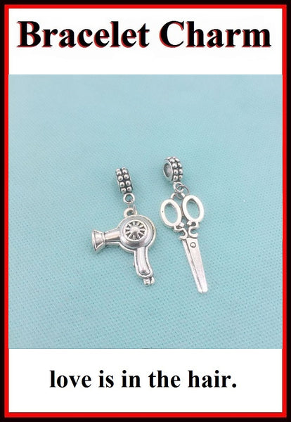 Hair Stylist Handcraft Scissors and Dryer Charms Bead for Bracelets.