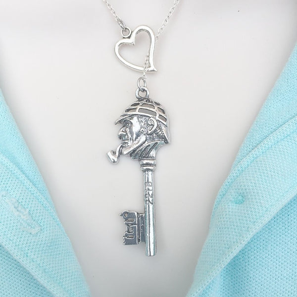 Sherlock Key Silver Lariat Style Y Necklace.