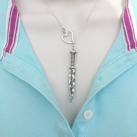 OUAT, Rumplestiltskin Dagger Silver Lariat Y Necklace.