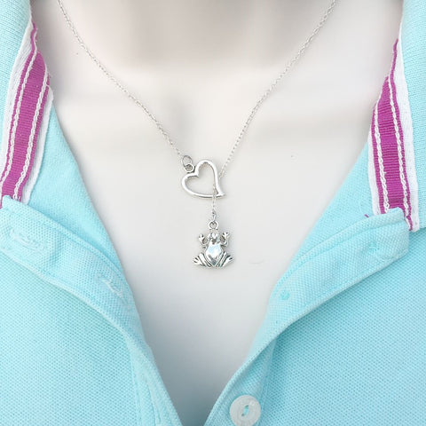 I Enjoy Frog Silver Lariat Style Y Necklace.