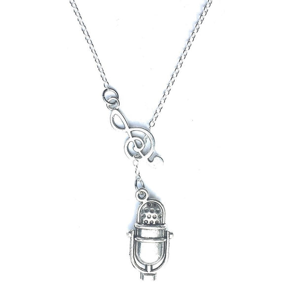 Music Note and Studio Mic Silver Lariat Y Necklace.