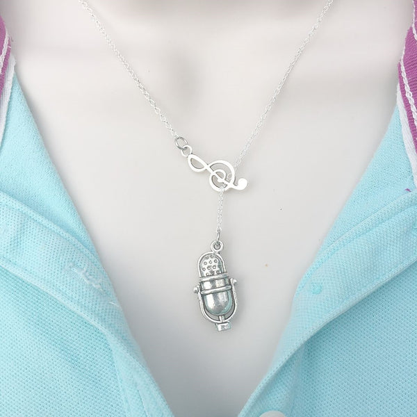 Music Note and Studio Mic Silver Lariat Y Necklace.