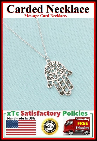 Divine Protection; Handmade Silver Hamsa Hand Charm Necklace.