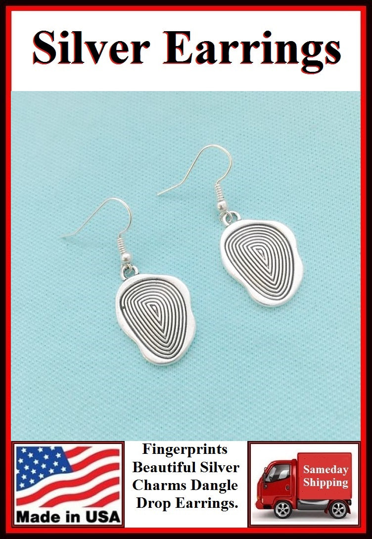 Police Earrings; Fingerprint Charms Dangle earrings.
