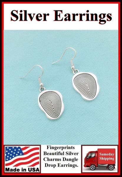 Police Earrings; Fingerprint Charms Dangle earrings.