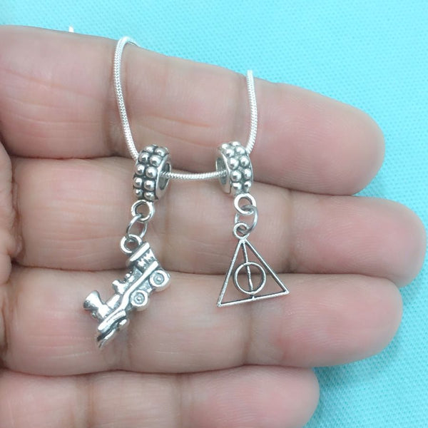 Harry potter theme Train and Deathly Hallow Charms Fit Beaded Bracelet.