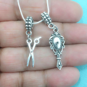 Hair Stylist Handcraft Scissors and Mirror Charms Beads for Bracelets.
