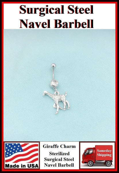 Beautiful Giraffe Silver Charm Surgical Steel Belly Ring.