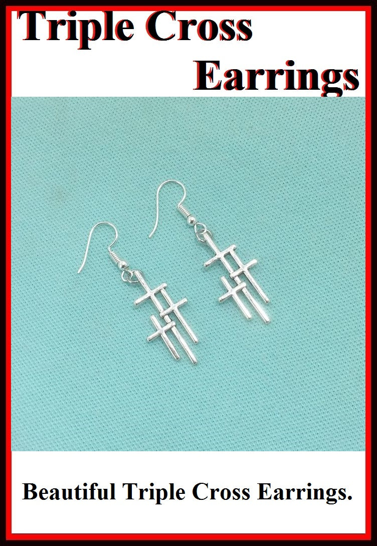 Triple Cross Silver Charms Dangle earrings.