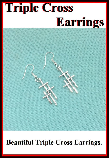 Triple Cross Silver Charms Dangle earrings.