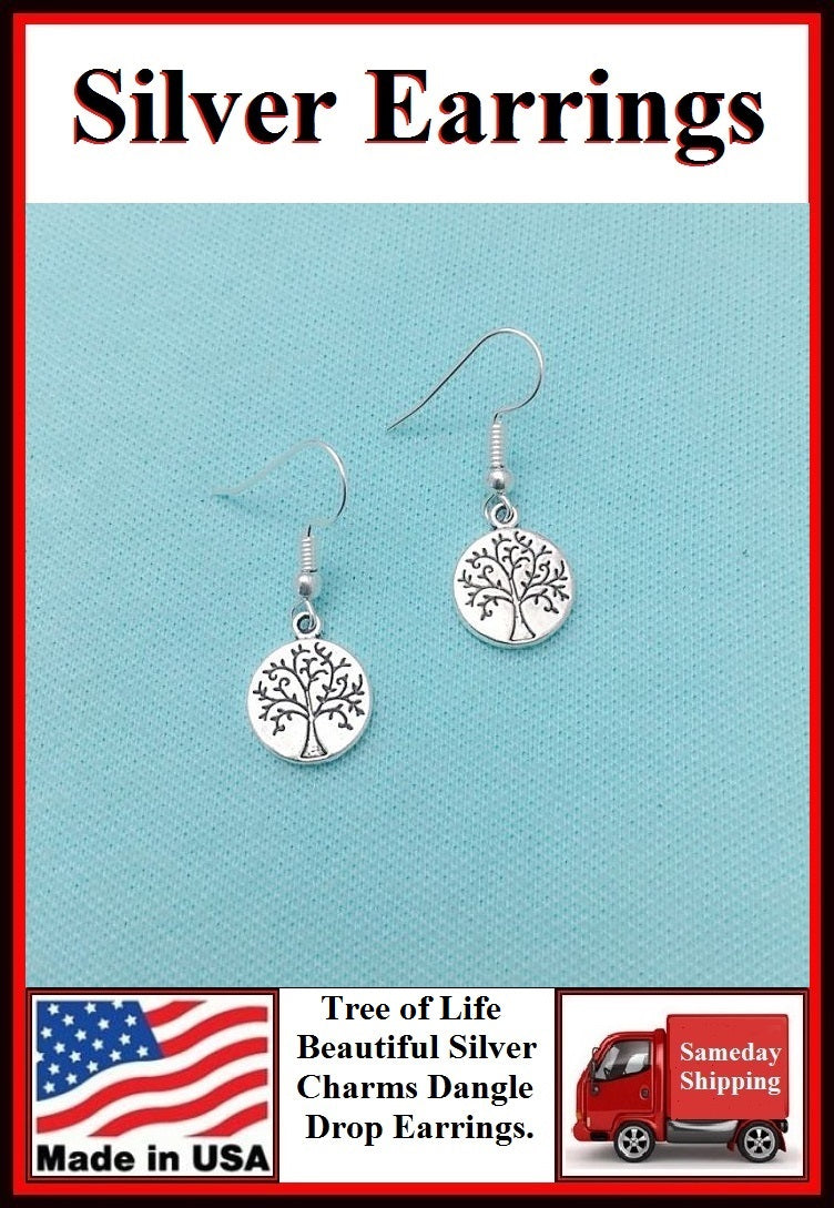 Beautiful Small TREE of LIFE Silver Dangle Earrings.