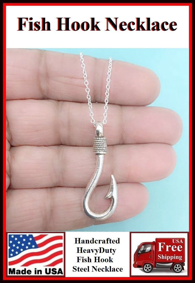Beautiful FISH HOOK Charm Stainless Steel Necklaces.