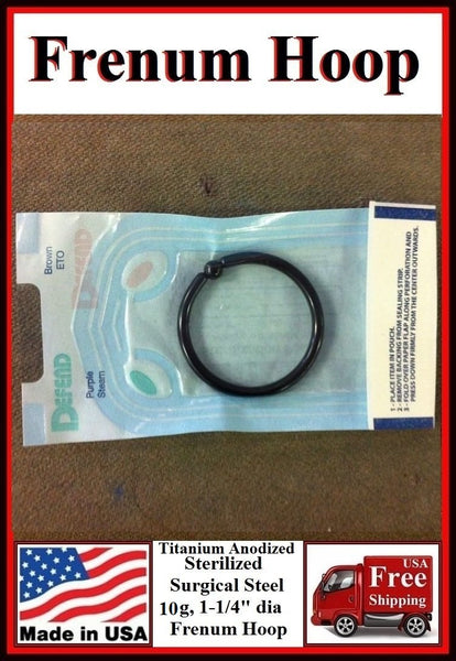 Black Sterilized Surgical Steel 10g, 1-1/4" FRENUM HOOP.