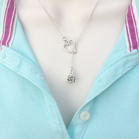 3D Happy Buddha Silver Lariat Y Necklace.