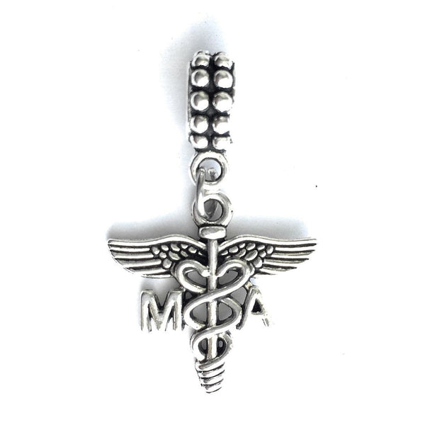 MA Medical Assistant Caduceus Silver Bead For Charm Bracelets