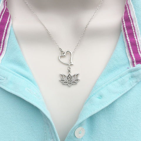 Love Lotus w OM Handcrafted Silver Lotus Lariat Y Necklace.