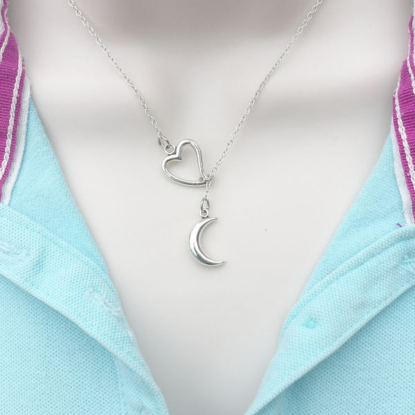 I Love Crescent Moon Silver Lariat Y Necklace.