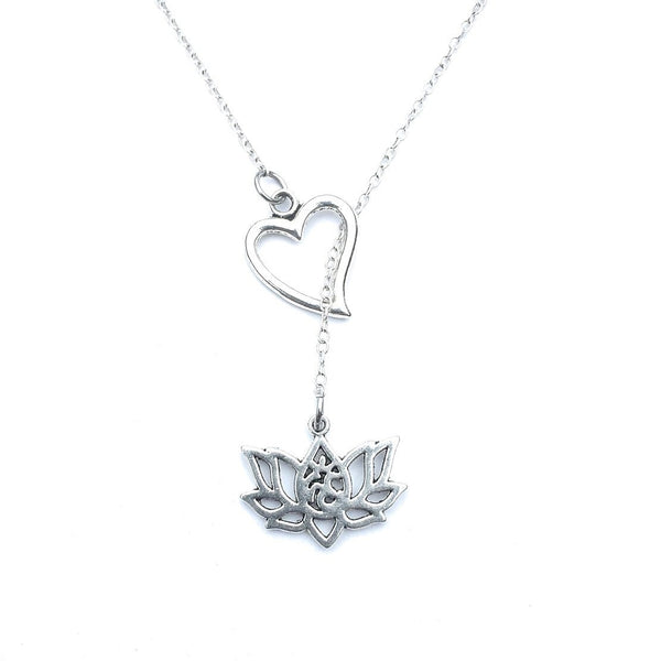 Love Lotus w OM Handcrafted Silver Lotus Lariat Y Necklace.