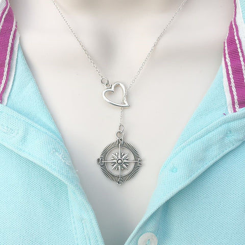 Wonderlust Compass Silver Lariat Y Necklace.