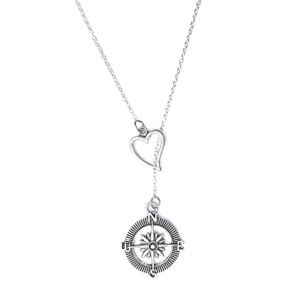Wonderlust Compass Silver Lariat Y Necklace.