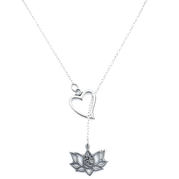 Love Lotus w OM Handcrafted Silver Lotus Lariat Y Necklace.
