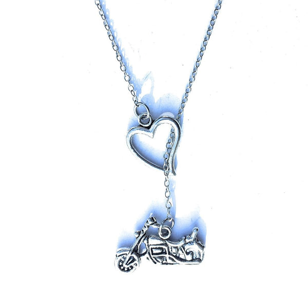 I Love Motorcycle Silver Lariat Y Necklace.