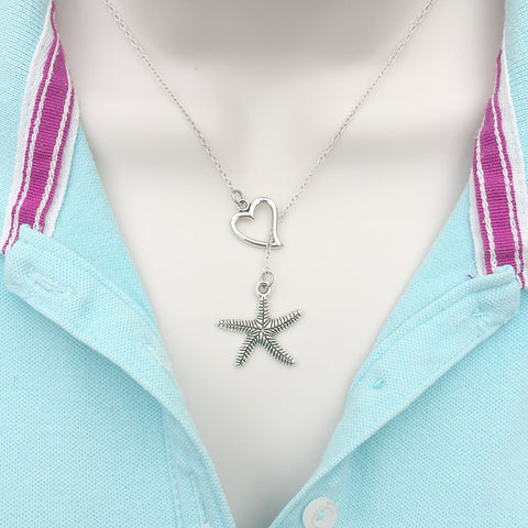 Star Fish Charm Silver Lariat Y Necklace.