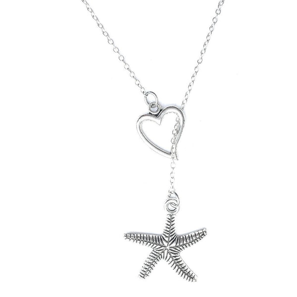 Star Fish Charm Silver Lariat Y Necklace.
