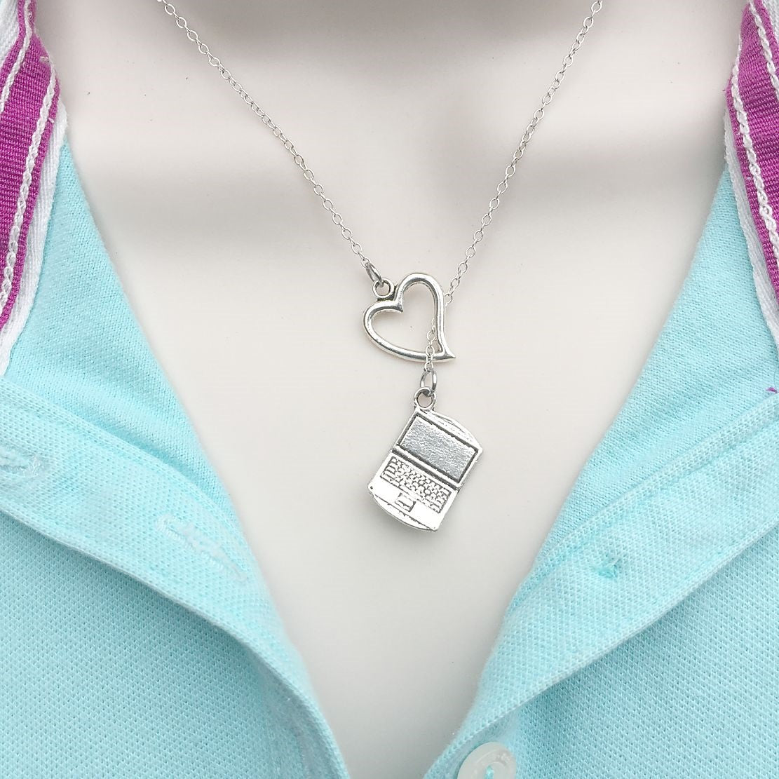 Love Being ONLINE Handcrafted Silver Laptop Lariat Y Necklace.