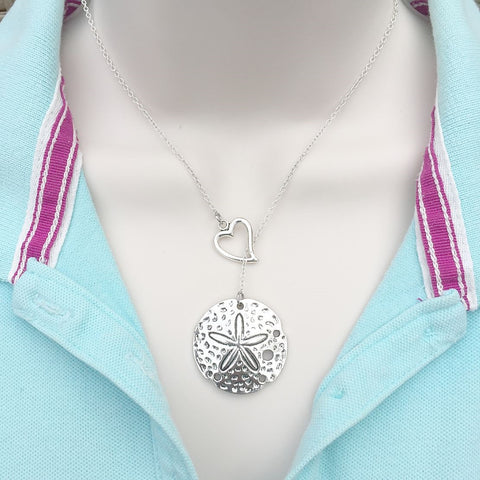 Sand Dollar Charm Silver Lariat Y Necklace.