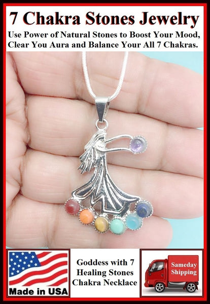 Chakra Stones on GODDESS CHARM with 18" & 24" Necklace.