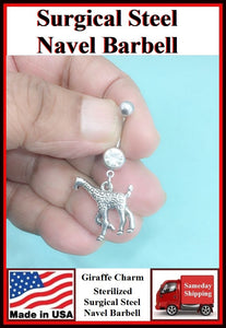 Beautiful Giraffe Silver Charm Surgical Steel Belly Ring.