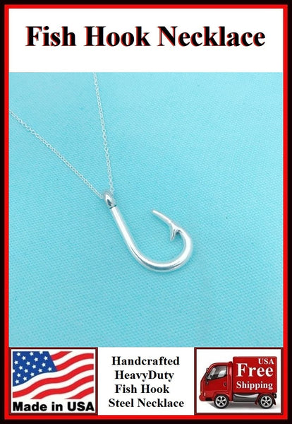 Gorgeous FISH HOOK Charm Stainless Steel Necklaces.