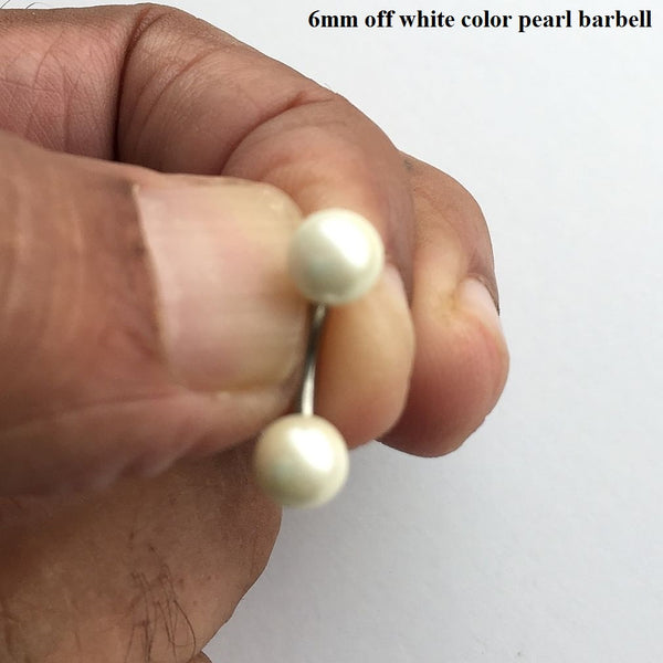 OFF White Faux Pearl Balls Surgical Steel Barbell for Vertical Hood Piercing.