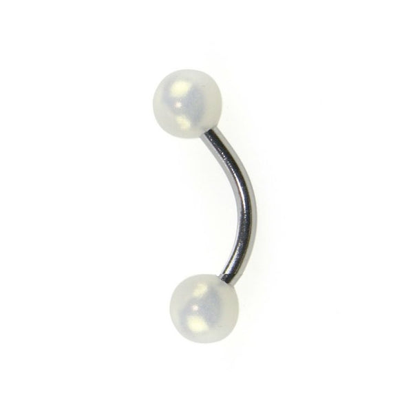 White Faux Pearl Balls Surgical Steel Barbell for Vertical Hood Piercing.