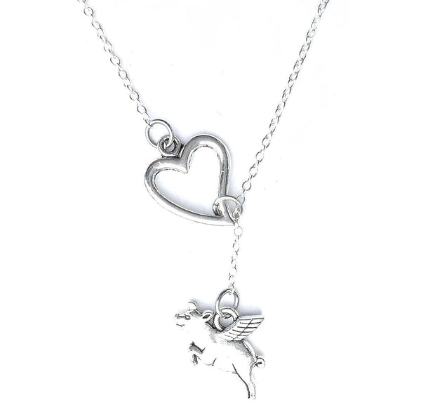 When Pigs Fly Charm Silver Lariat Y Necklace.