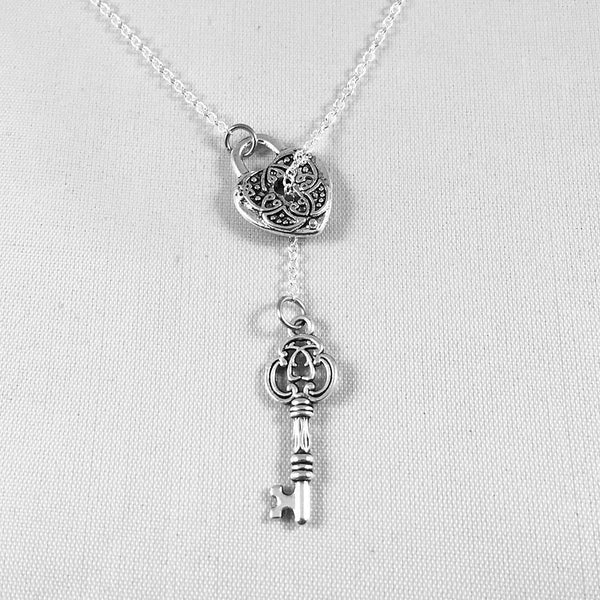 Antique LOCK with KEY Necklace Lariat Style.