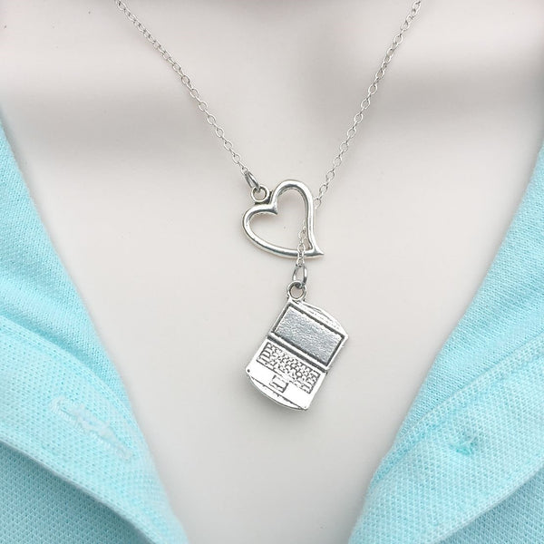 Love Being ONLINE Handcrafted Silver Laptop Lariat Y Necklace.